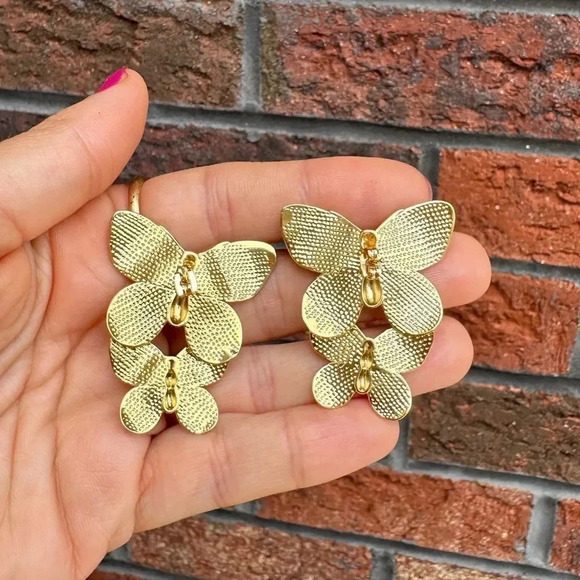 Butterfly Stainless Steel Gold Earrings - Picture 6 of 8